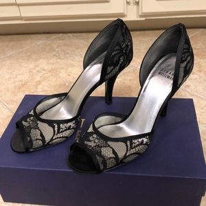 Stuart Weitzman THEWEB Black satin/lace heels